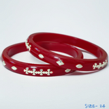 (SSP) (SIZE- 24) RED PASTING DESIGN 925 ORIGINAL SILVER POLA BANGLES FOR WOMEN 1 PAIR - SOLD AS MRP BY RAJLAXMI.