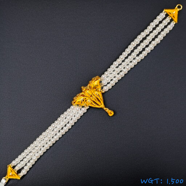 (GCN) TRJ WGT: 1.500 GM APPROX 22KT HALLMARK HUID GOLD MOTI CHOKER 1 PIECE WITH ADJUSTABLE TASSEL.