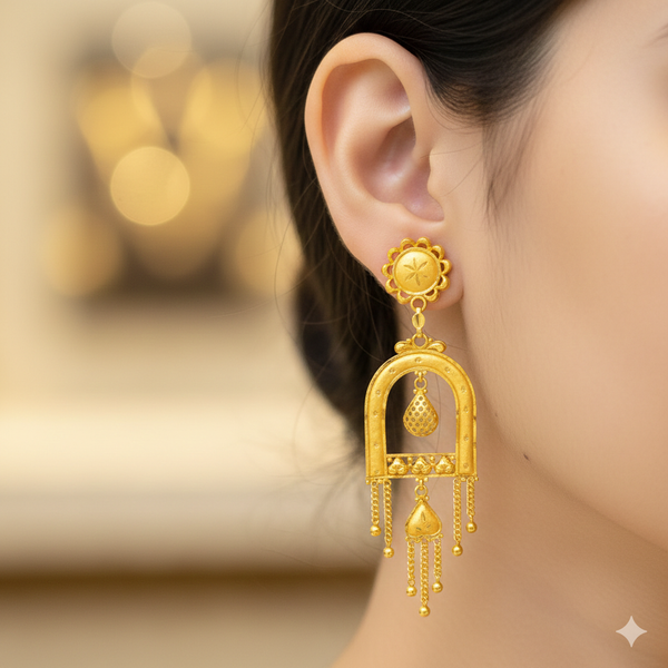 (GER22) BIS CERTIFIED WGT: 5.190 GM APPROX HUID HALLMARK 916 22KT GOLD EARRINGS KANBALA 1 PAIR FOR WOMEN.