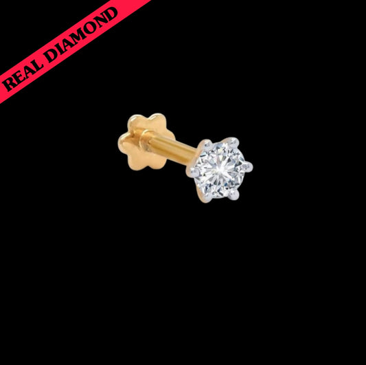 BIS CERTIFIED HUID HALLMARK 14KT GOLD DIAMOND NOSEPIN (THEPI BACK) WITH DIAMOND CERTIFICATE REPORT (12042514NP02) 0.05 CT-SHAPE: ROUND BRILLIANT-COLOUR: I- CLARITY: SI.(NATURAL AFRICAN DIAMOND) EXCHANGE VALUE: 40% FOR LIFETIME WITH REPORT.