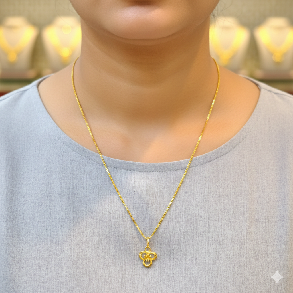 GCH-(WGT: 1.810 GM APPROX) BIS CERTIFIED HUID HALLMARK 9KT GOLD CHAIN WITH PENDANT (18 INCH) 1 PIECE FOR WOMEN.