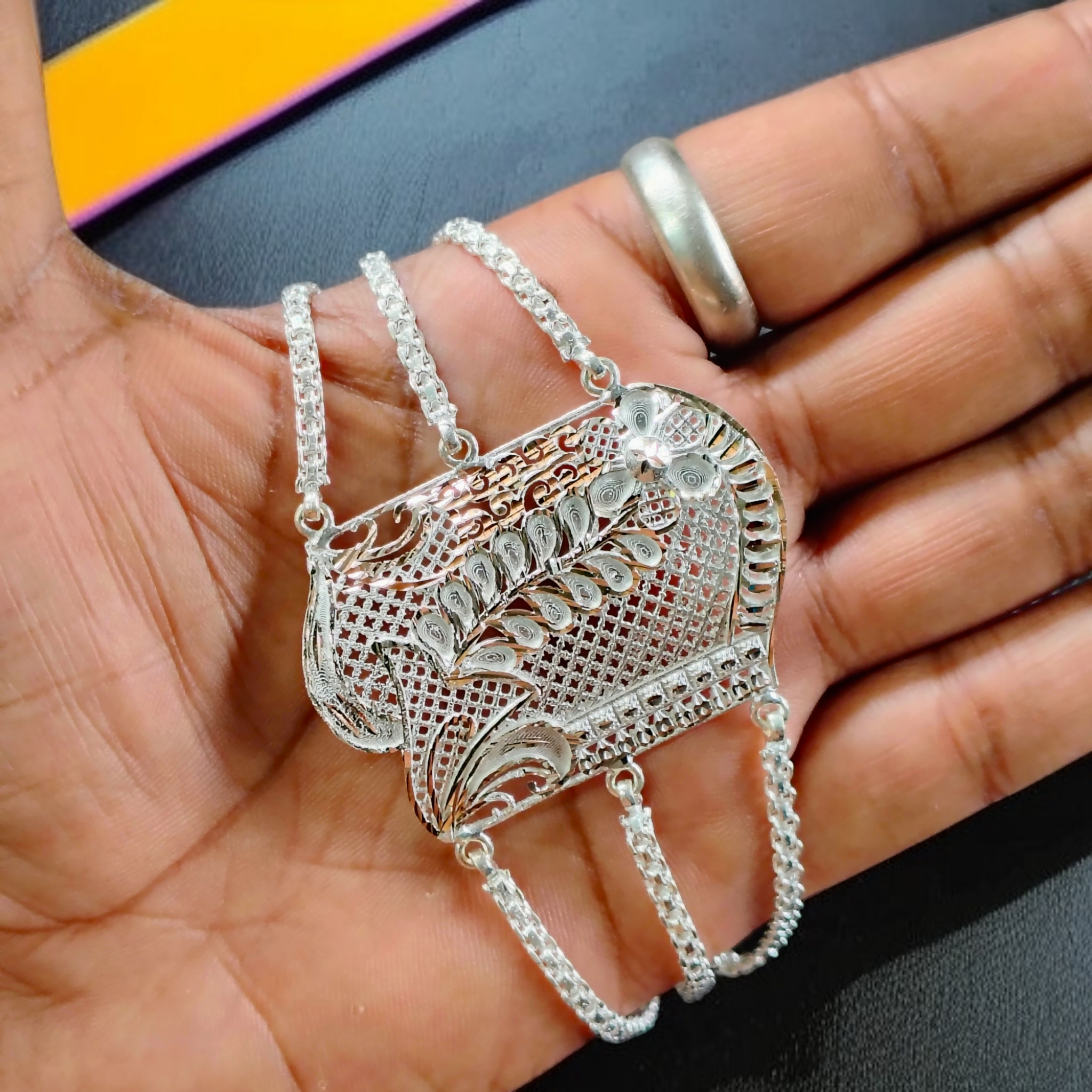 (SLMT) 725 ORIGINAL SILVER MANTASHA WGT: 16.220 GRAM 1 PIECE FOR WOMEN BY RAJLAXMI.