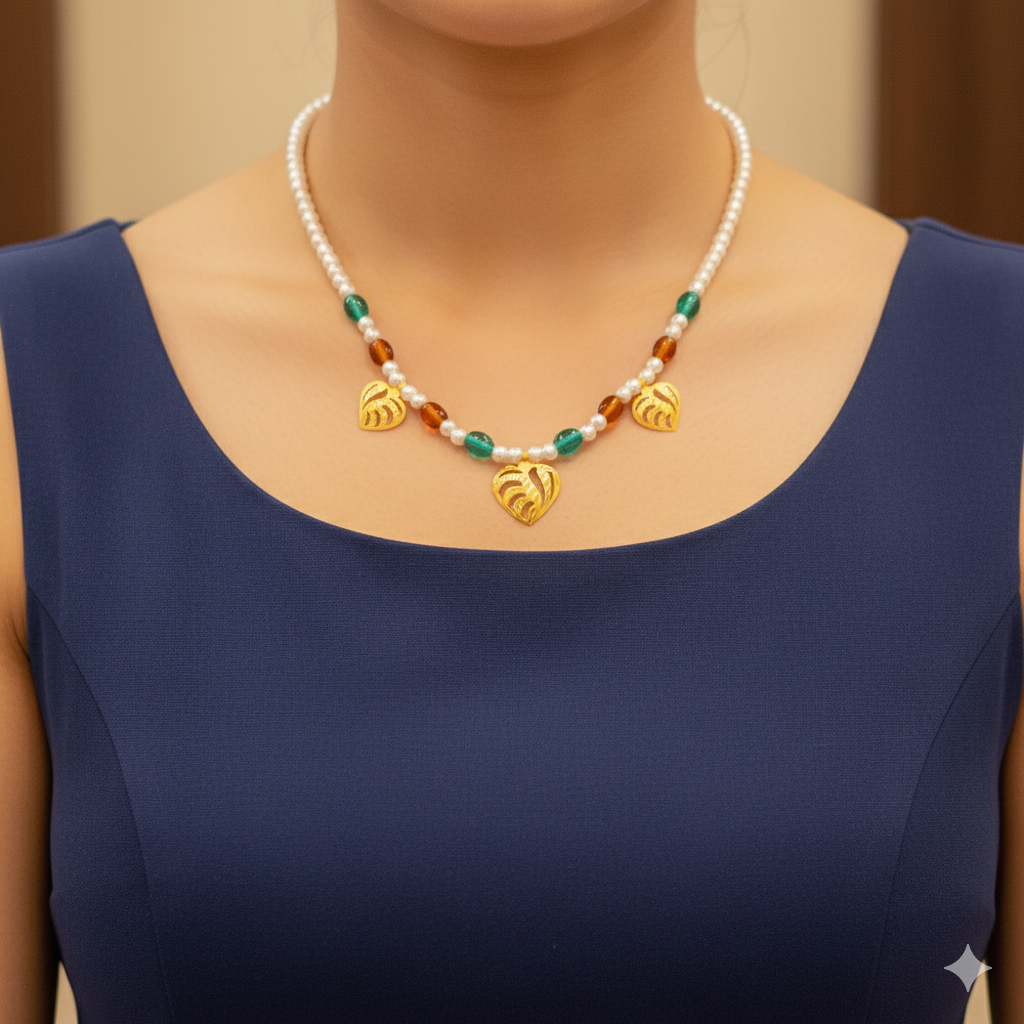 CHALLENGE ON PRICE (GSH22) TRJ HEARTS DESIGN SELI WGT: 0.660 GM APPROX HUID HALLMARK 22KT GOLD SELIHAR 1 PIECE WITH TASSEL.