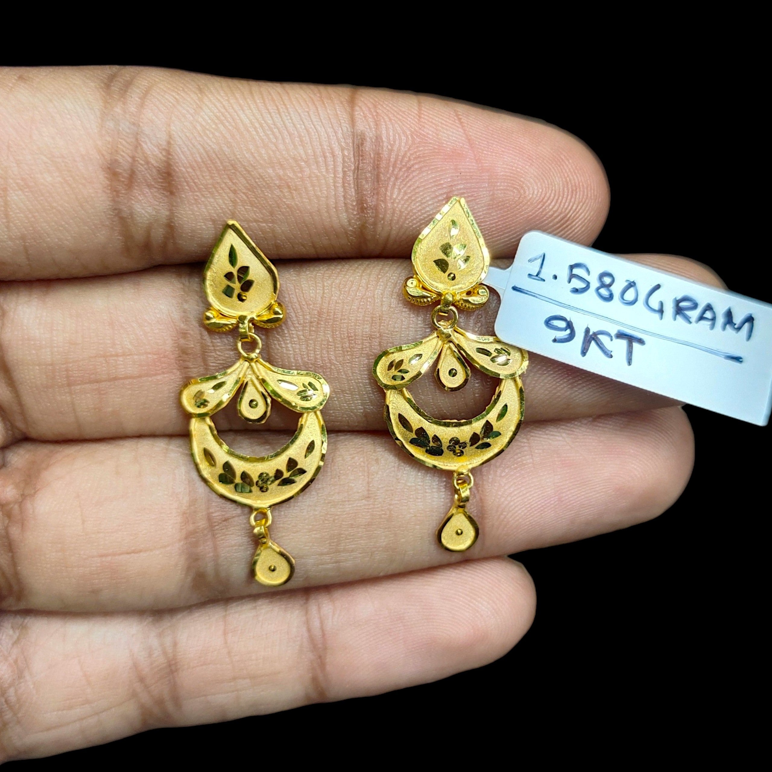 GOLD EARRINGS- (WGT: 1.580 GM APPROX) BIS CERTIFIED HUID HALLMARK 9KT GOLD EARRINGS 1 PAIR FOR WOMEN (BEST FOR GIFT IN MARRIAGE). (2MAHXC)-(BIAXKF)