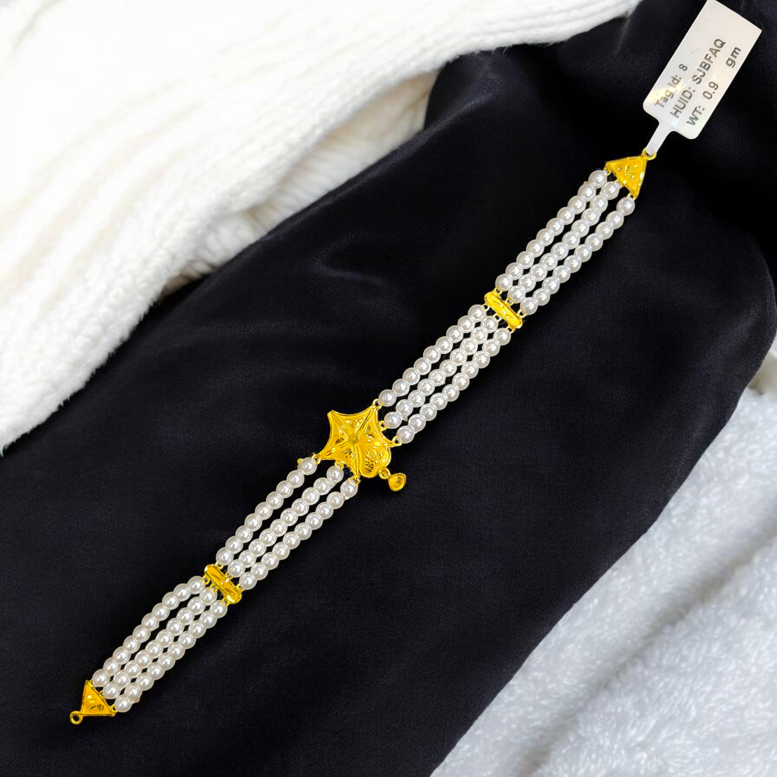 PEARL CHOKER- CERTIFIED BIS HUID HALLMARK 916 22KT GOLD MOTI CHOKER 1 PIECE (WGT:0.900 GM) WITH ADJUSTABLE TASSEL FOR GIFT IN MARRIAGE.