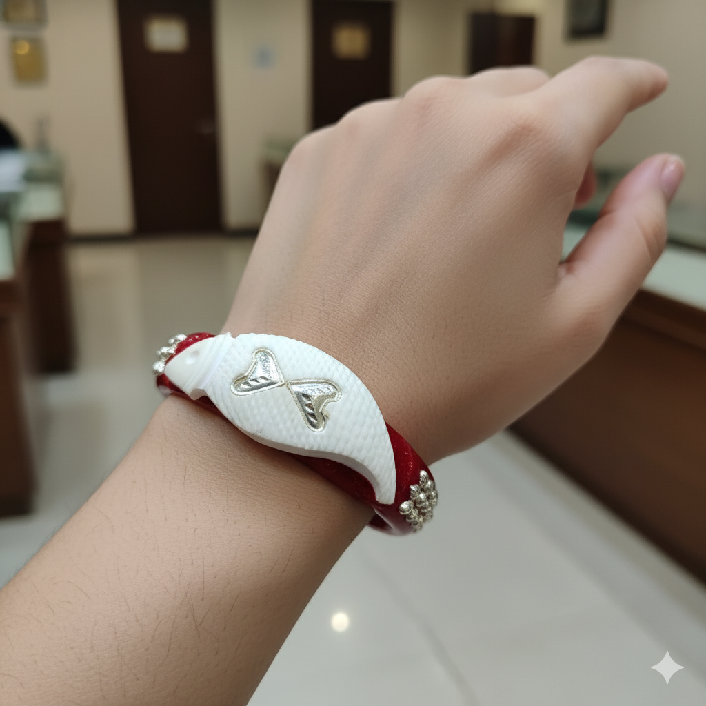 (TSP) (SIZE- 28) 925 ORIGINAL SILVER TILOTTAMA POLA SAKHA BADHANO BANGLES(RED COLOUR)FOR WOMEN 1 PIECE -(SOLD ON MRP).