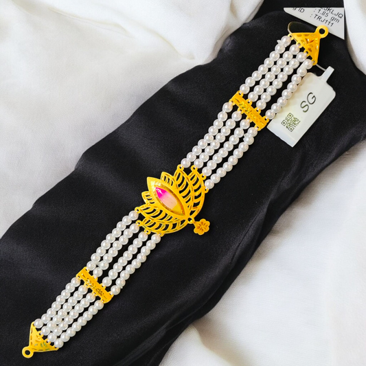 CERTIFIED BIS HUID HALLMARK 916 22KT GOLD MOTI CHOKER 1 PIECE (WGT:1.850 GM) WITH ADJUSTABLE TASSEL FOR GIFT IN MARRIAGE.