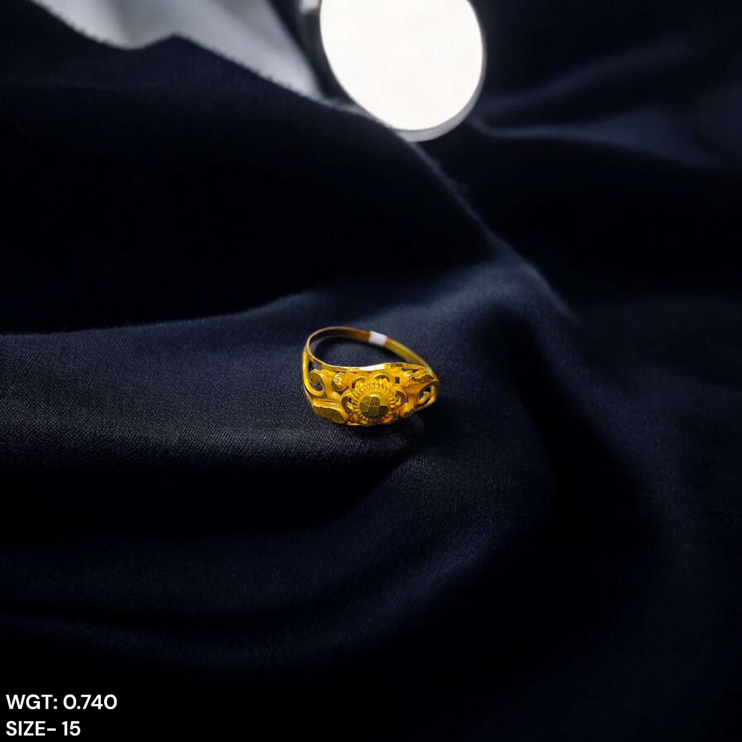 (GLFR9) TRJ (SIZE: 15) WGT: 0.740 GM APPROX BIS CERTIFIED HUID HALLMARK 9KT GOLD FINGER RING FOR WOMEN 1 PIECE FOR REGULAR USE.