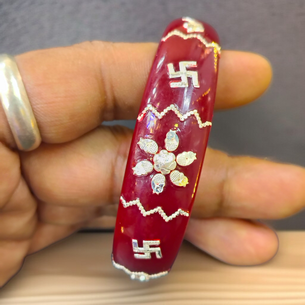 (SSP) (SIZE- 26) MAROON PASTING DESIGN 925 ORIGINAL SILVER POLA BANGLES FOR WOMEN 1 PC - SOLD AS MRP BY RAJLAXMI.