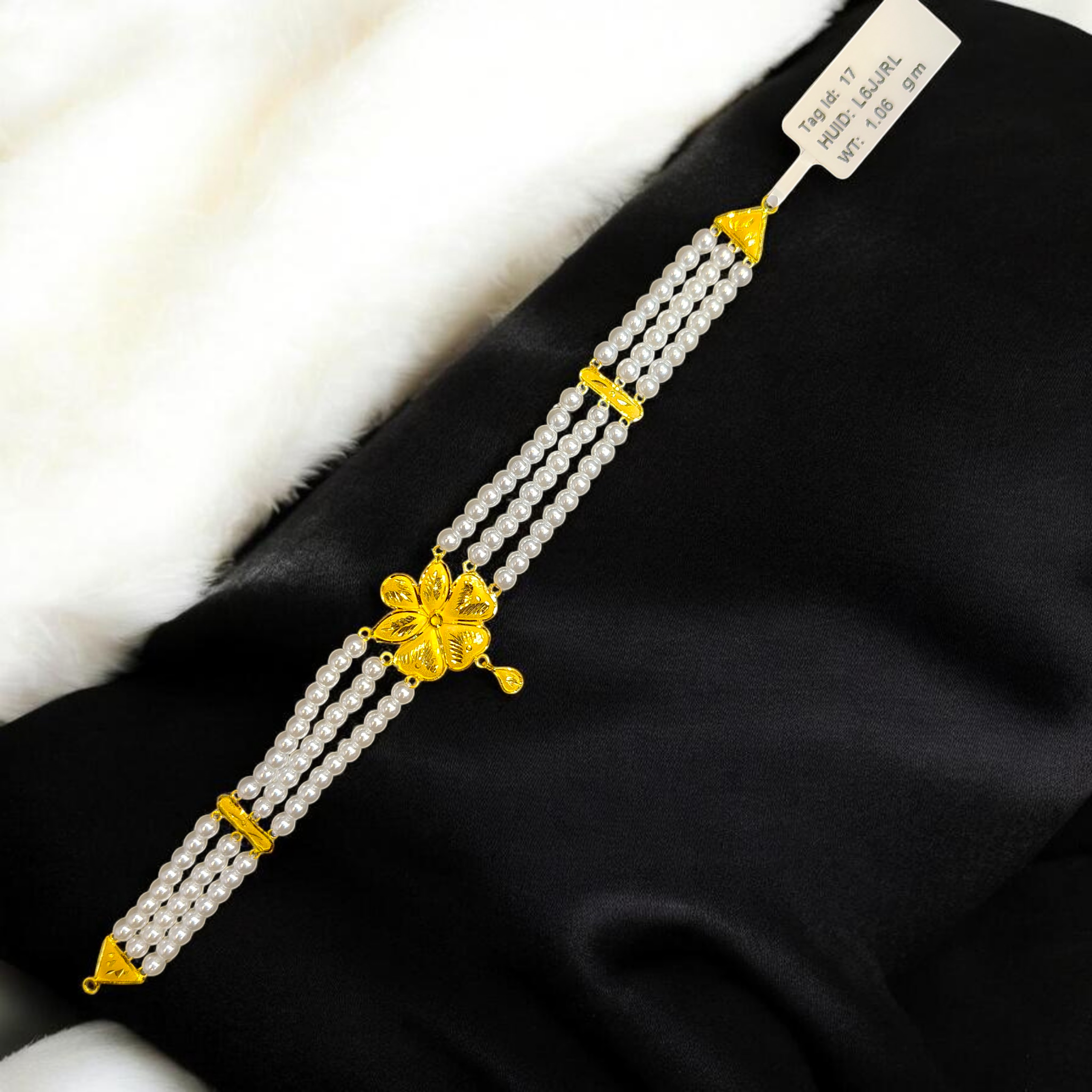 PEARL CHOKER- CERTIFIED BIS HUID HALLMARK 916 22KT GOLD MOTI CHOKER 1 PIECE (WGT:1.060 GM) WITH ADJUSTABLE TASSEL FOR GIFT IN MARRIAGE.