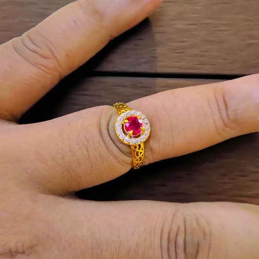 TRJ (SIZE: 14) CERTIFIED BIS HUID HALLMARK 750 18KT GOLD LADIES FINGER RING FOR WOMEN 1 PIECE (WGT: 1.210 GRAM APPROX) STUDDED WITH ITALIAN VVS QUALITY CZ STONE.