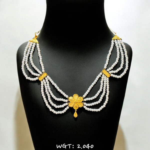 RAJLAXMI WGT: 2.040 GM APPROX HUID HALLMARK 22KT GOLD MOTI NECKLACE 1 PIECE WITH ADJUSTABLE TASSEL.