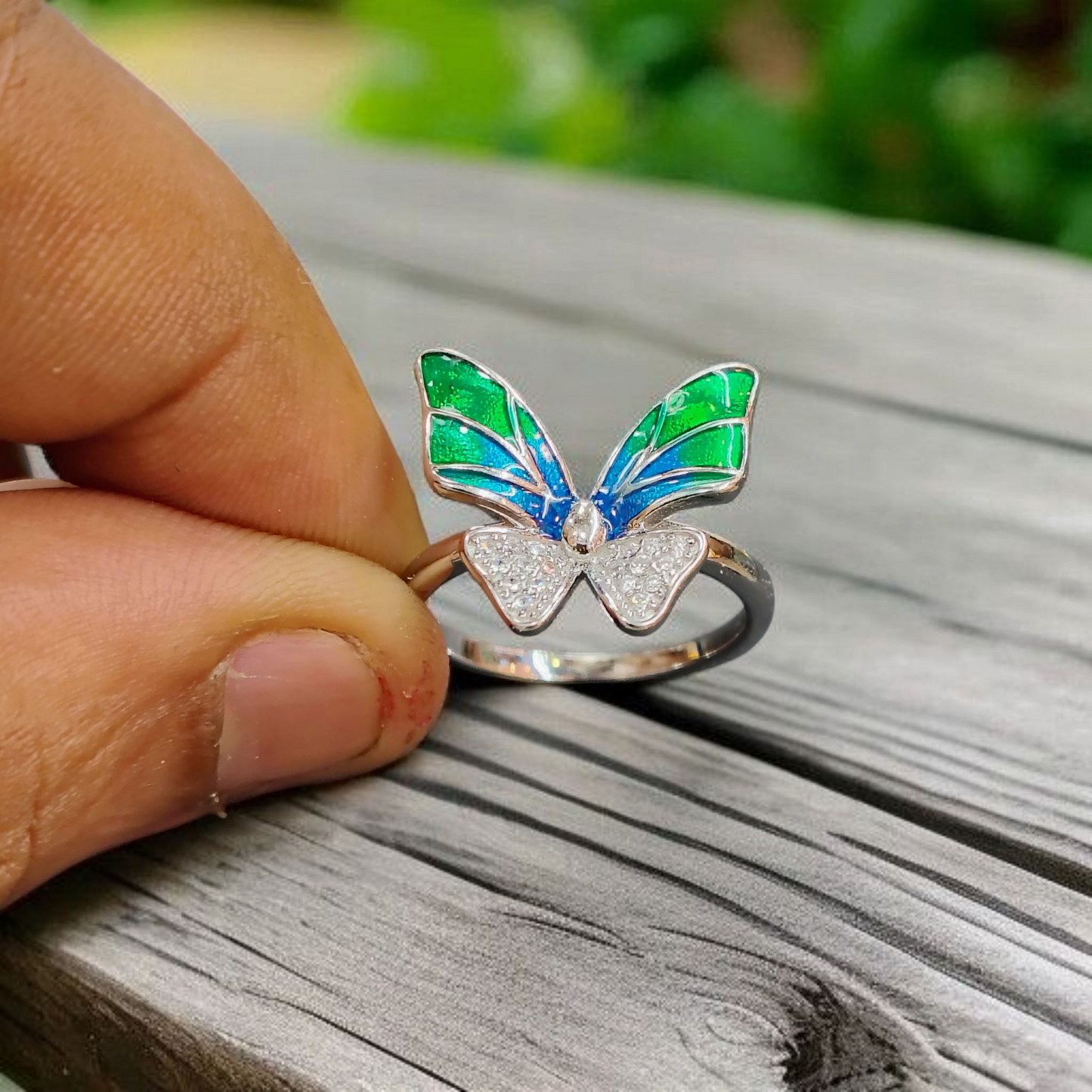 RAJLAXMI (SIZE:13) HALLMARK 925 SILVER FINGER BUTTERFLY MINAKARI DESIGN RING 1 PIECE FOR WOMEN FOR REGULAR USE - BEST FOR GIFTING (SOLD ON MRP)