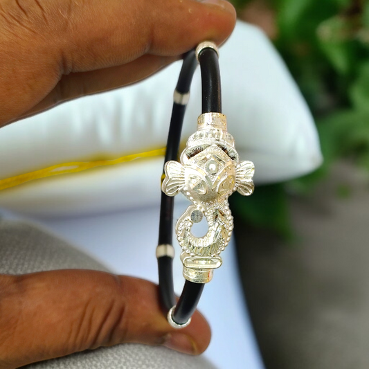 (GREAT FREEDOM SALE) TRJ BLACK GANESH DESIGN 925 ORIGINAL SILVER NOA BANGLES FOR WOMEN 1 PIECE - SOLD AS MRP BY RAJLAXMI.