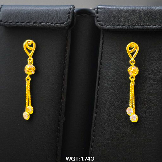 (GER22) BIS CERTIFIED WGT: 1.740 GM APPROX HUID HALLMARK 916 22KT GOLD EARRINGS KANBALA 1 PAIR FOR WOMEN.