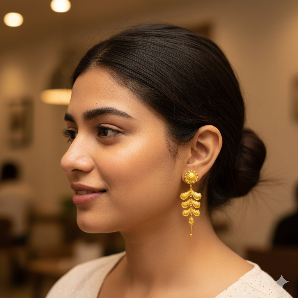 (GER22) BIS CERTIFIED WGT: 2.730 GM APPROX HUID HALLMARK 916 22KT GOLD EARRINGS KANBALA 1 PAIR FOR WOMEN.