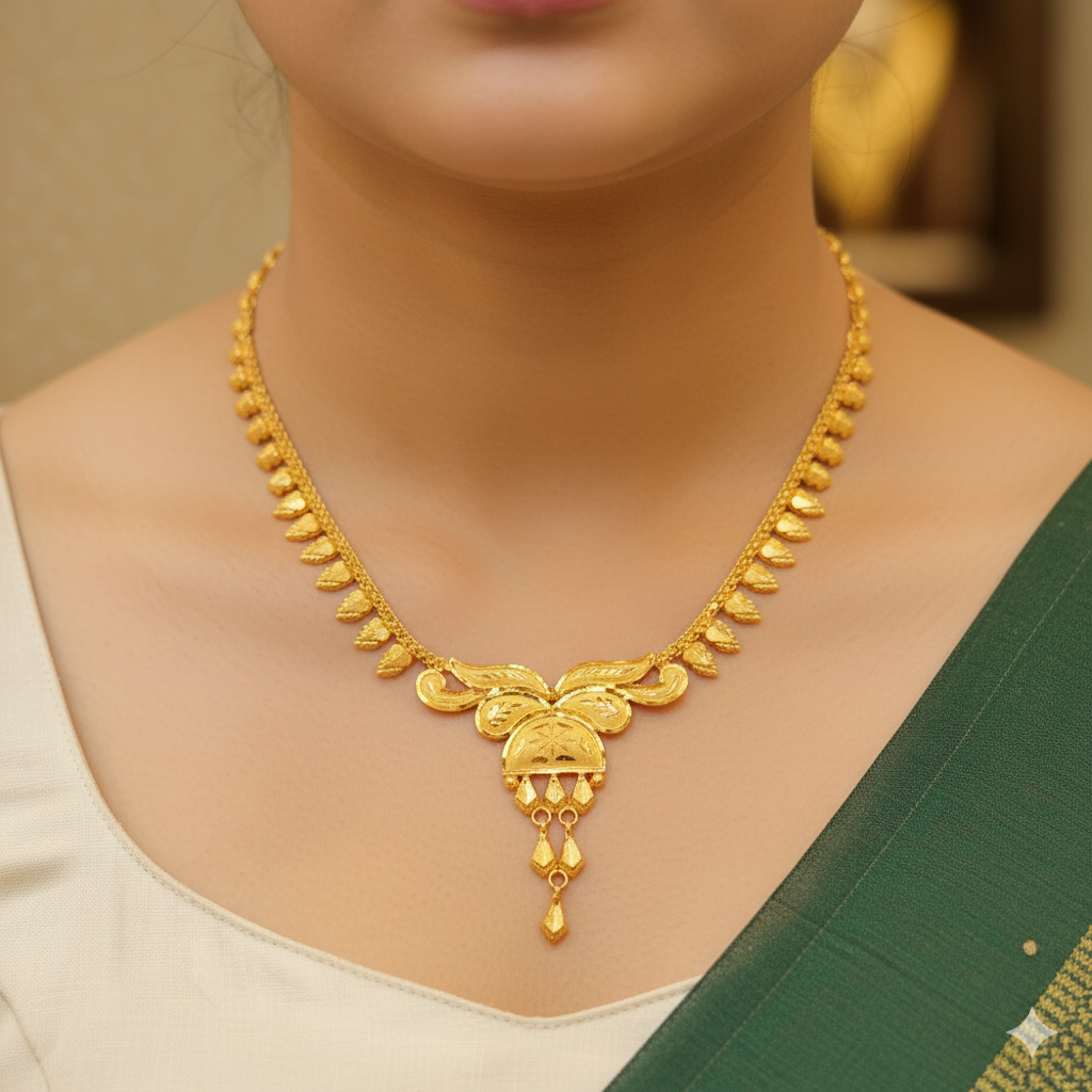 (GCN22) BIS CERTIFIED HUID HALLMARK 916 22KT GOLD NECKLACE CHOKER (APPROX WGT: 3.130 GM) 1 PIECE FOR WOMEN.