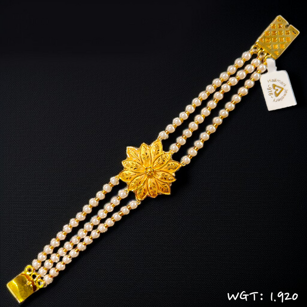(GMW) RAJLAXMI WGT: 1.920 GM APPROX HUID HALLMARK 916 22KT GOLD MANTASHA WITH PEARL CHAIN FOR WOMEN.
