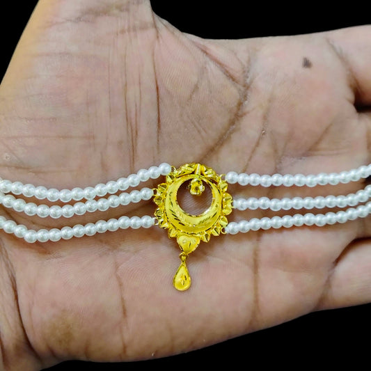 (GMC) CERTIFIED BIS HUID HALLMARK 916 22KT GOLD MOTI CHOKER 1 PIECE (WGT:1.770 GM) WITH ADJUSTABLE TASSEL FOR GIFT IN MARRIAGE.