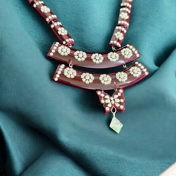 MAROON LUXURY SILVER NECKLACE- CERTIFIED HALLMARK 925 SILVER POLA SITAHAR WITH EARRINGS APPROX WGT: 8.00 GM (1 PIECE) WITH TASSEL FOR BEAUTIFUL WOMEN (GET ANY DESIGN AS PER STOCK).