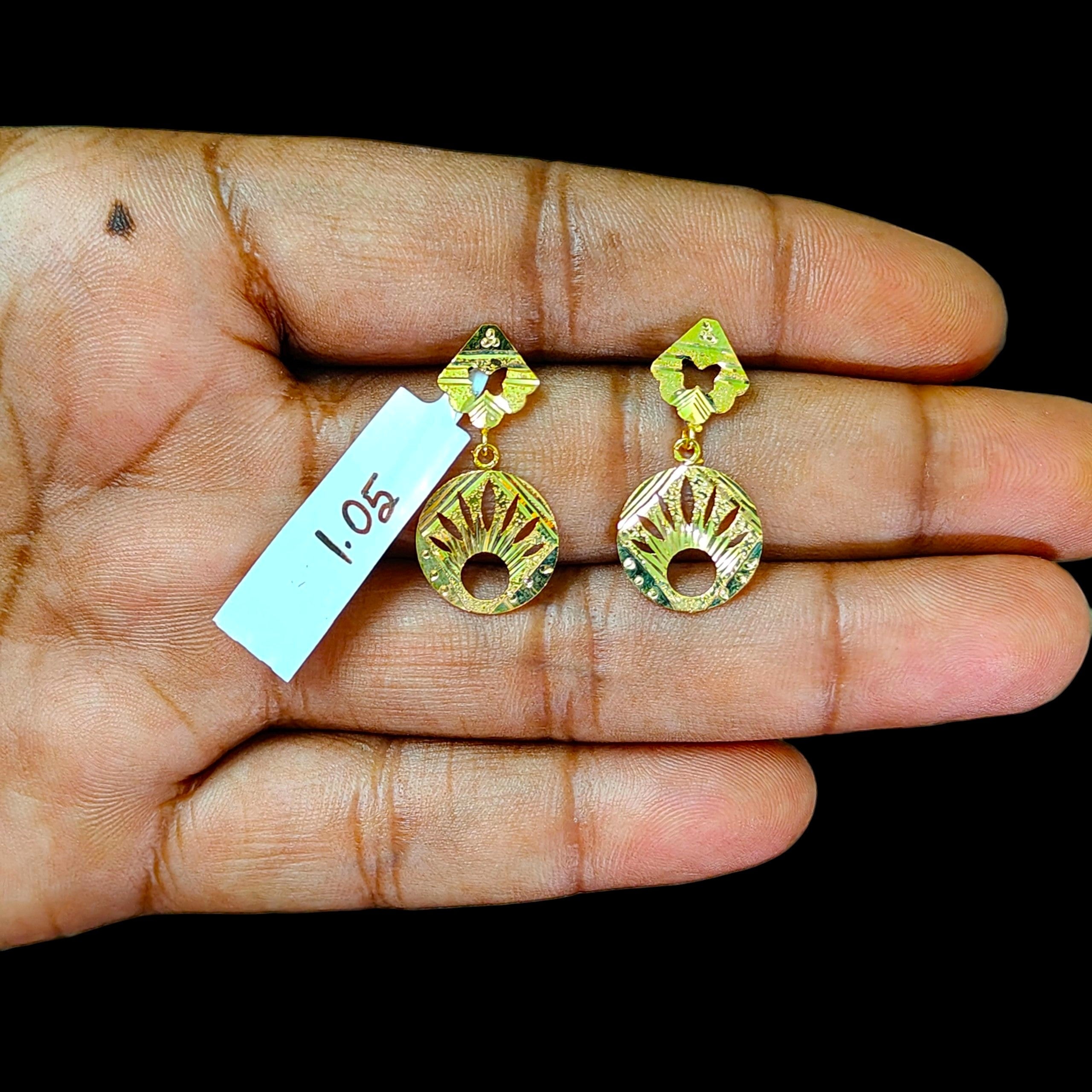 GOLD EARRINGS- (WGT: 1.050 GM APPROX) BIS CERTIFIED HUID HALLMARK 9KT GOLD EARRINGS 1 PAIR FOR WOMEN (BEST FOR GIFT IN MARRIAGE).
