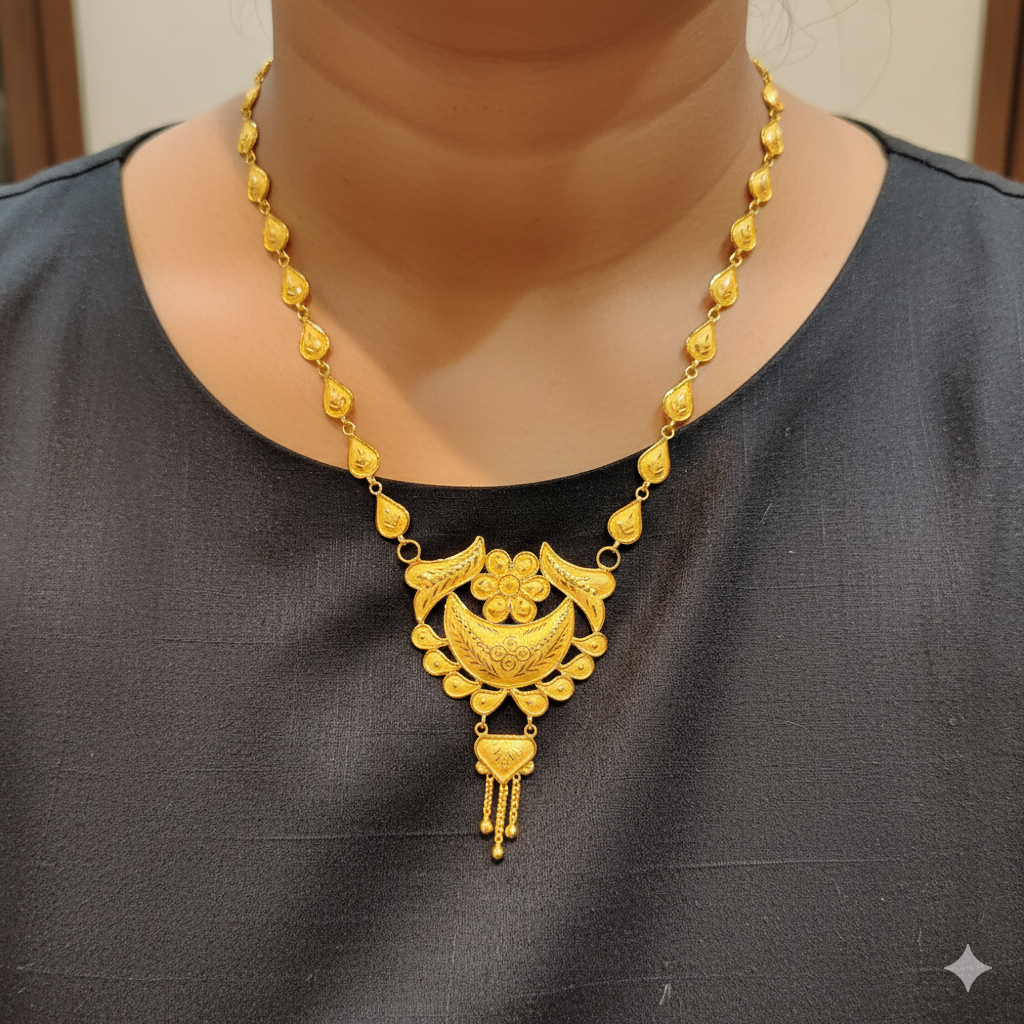 (GCN22) BIS CERTIFIED HUID HALLMARK 916 22KT GOLD NECKLACE CHOKER (APPROX WGT: 5.280 GM) 1 PIECE FOR WOMEN.