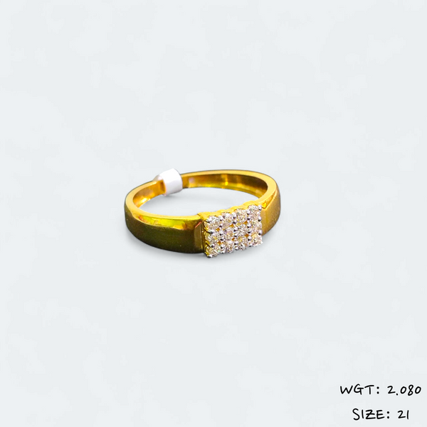 TRJ (SIZE: 21) CERTIFIED BIS HUID HALLMARK 916 22KT GOLD GENTS FINGER RING FOR MENS 1 PIECE (WGT: 2.080 GRAM APPROX) STUDDED WITH ITALIAN VVS QUALITY CZ STONE.