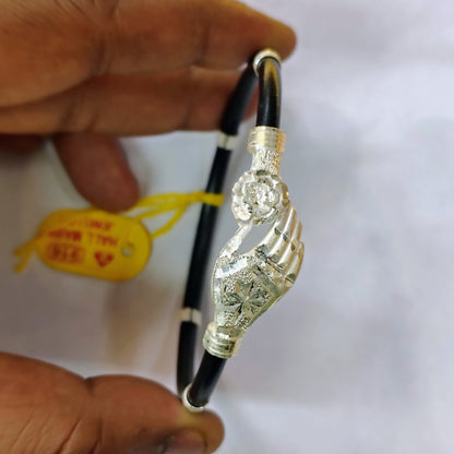 TRJ BLACK HAND DESIGN 925 ORIGINAL SILVER NOA BANGLES FOR WOMEN 1 PIECE - SOLD AS MRP BY RAJLAXMI.