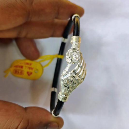 TRJ BLACK HAND DESIGN 925 ORIGINAL SILVER NOA BANGLES FOR WOMEN 1 PIECE - SOLD AS MRP BY RAJLAXMI.