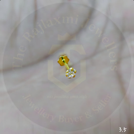 3.5MM KDM GOLD NOSEPIN (30 TONCH) STUDDED WITH CZ STONE 1 PIECE (SCREW PACH DESIGN) FOR GIFT YOUR LOVED ONES FOR WOMEN.