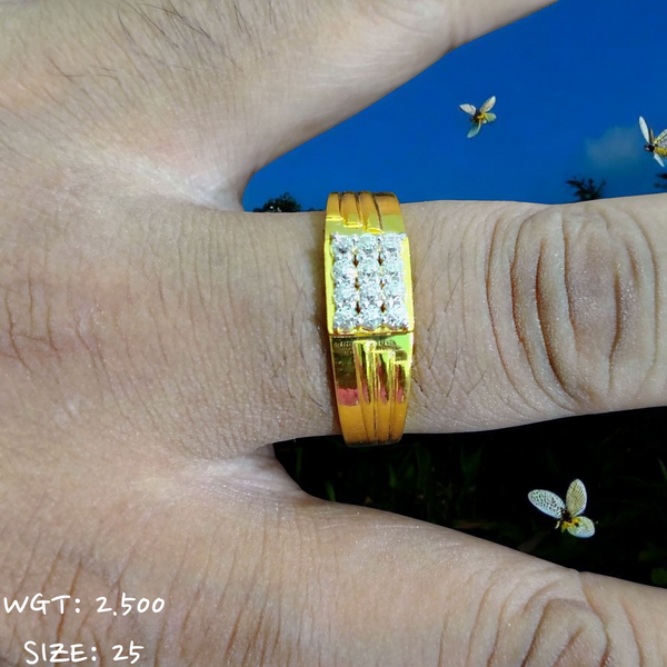 TRJ (SIZE: 25) CERTIFIED BIS HUID HALLMARK 916 22KT GOLD GENTS FINGER RING FOR MENS 1 PIECE (WGT: 2.500 GRAM APPROX) STUDDED WITH ITALIAN VVS QUALITY CZ STONE.