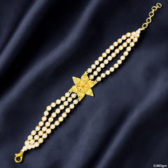 GOLD MANTASHA- (WGT: 0.980 GM APPROX) BIS CERTIFIED HUID HALLMARK 375 9KT GOLD MOTI MANTASHA WITH PEARL CHAIN FOR WOMEN.(SKC8VV)