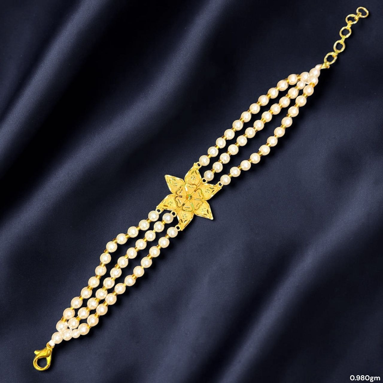 GOLD MANTASHA- (WGT: 0.980 GM APPROX) BIS CERTIFIED HUID HALLMARK 375 9KT GOLD MOTI MANTASHA WITH PEARL CHAIN FOR WOMEN.(SKC8VV)