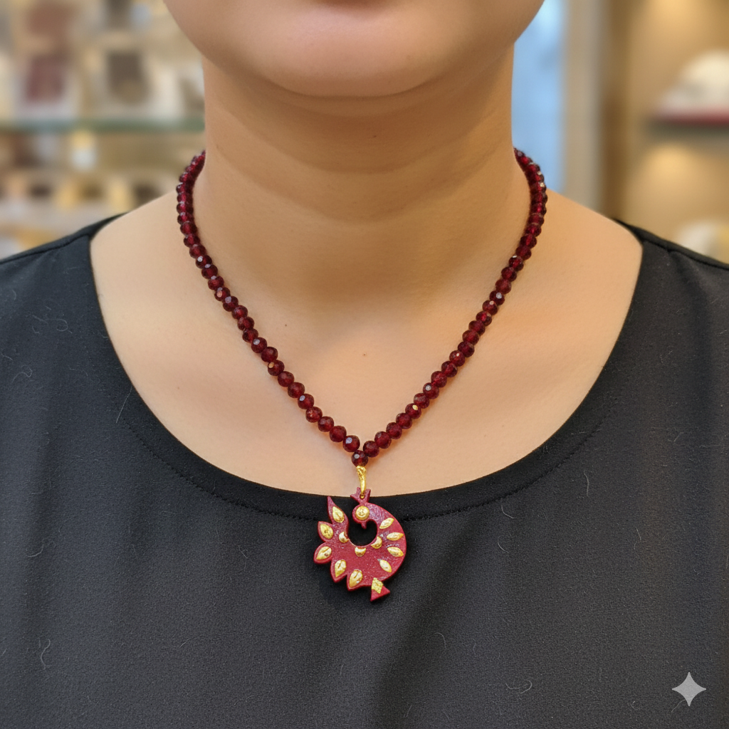 (GPL) PEACOCK DESIGN BIS CERTIFIED HUID HALLMARK 9KT GOLD POLA PENDANT (MINI) 1 PIECE WITH ADJUSTABLE TASSEL (BEST FOR GIFT) APPROX WGT: 0.120 GM SOLD ON MRP BY RAJLAXMI.