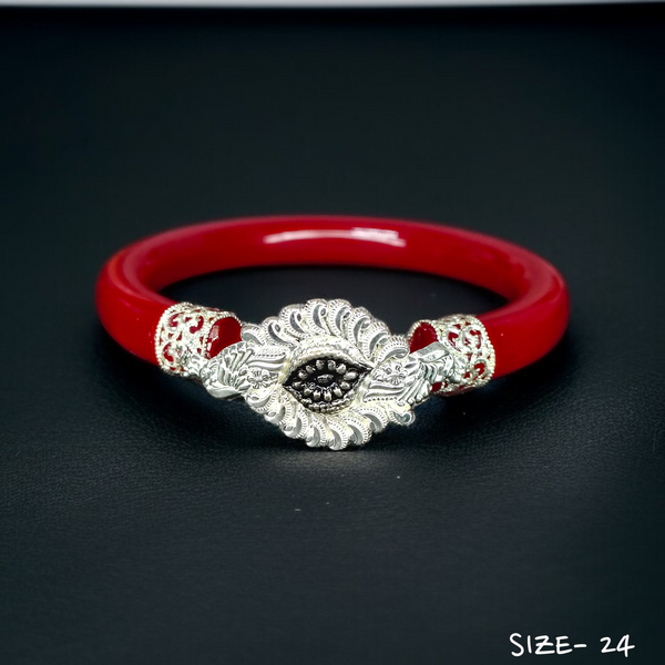 (SSP) (SIZE- 24) 925 ORIGINAL SILVER MUKH POLA BANGLES FOR WOMEN 1 PC - SOLD AS MRP BY RAJLAXMI.
