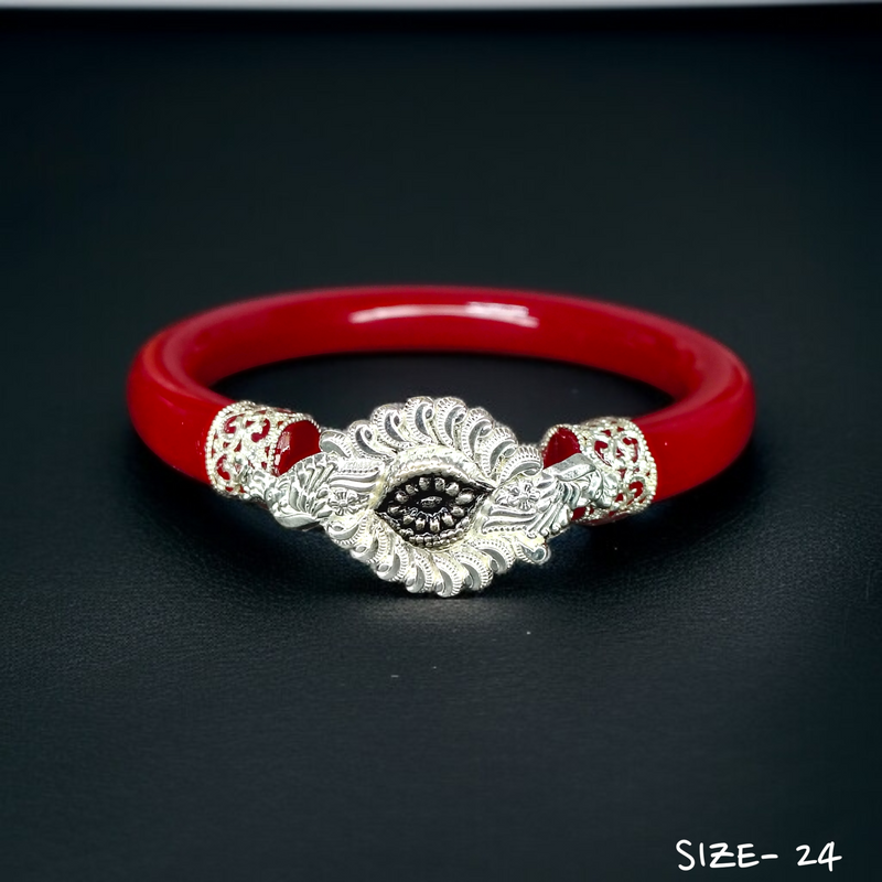 (SSP) (SIZE- 24) 925 ORIGINAL SILVER MUKH POLA BANGLES FOR WOMEN 1 PC - SOLD AS MRP BY RAJLAXMI.