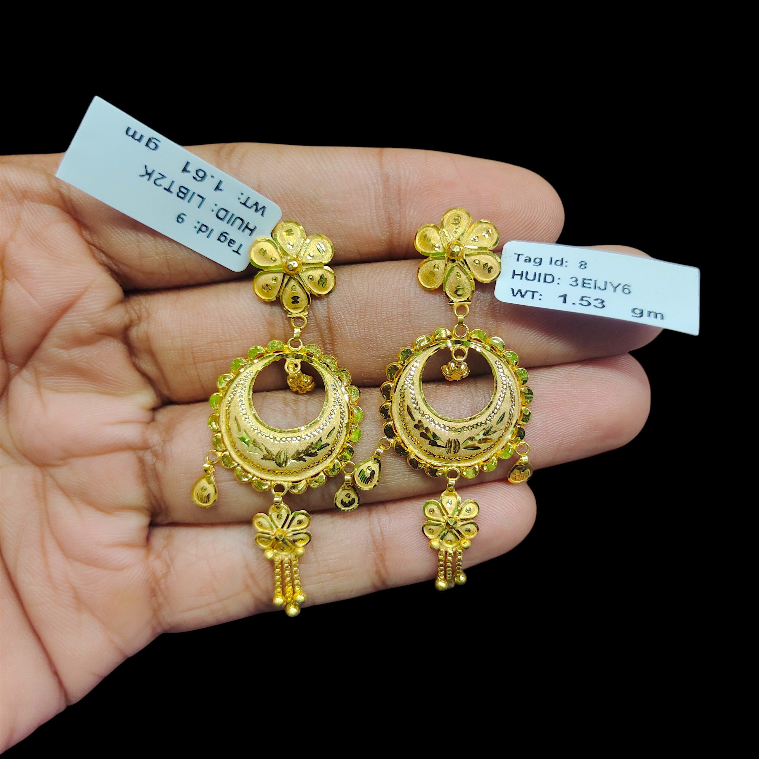 GOLD EARRINGS- (WGT: 3.140 GM APPROX) BIS CERTIFIED HUID HALLMARK 9KT GOLD EARRINGS 1 PAIR FOR WOMEN (BEST FOR GIFT IN MARRIAGE). (LIBT2K)-(3EIJY6)