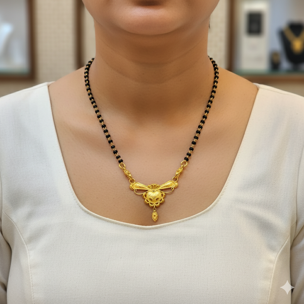 (GPM) TRJ WGT: 0.960 GM APPROX 22KT HUID HALLMARK GOLD PENDANT MANGALSUTRA 1 PIECE WITH TASSEL.