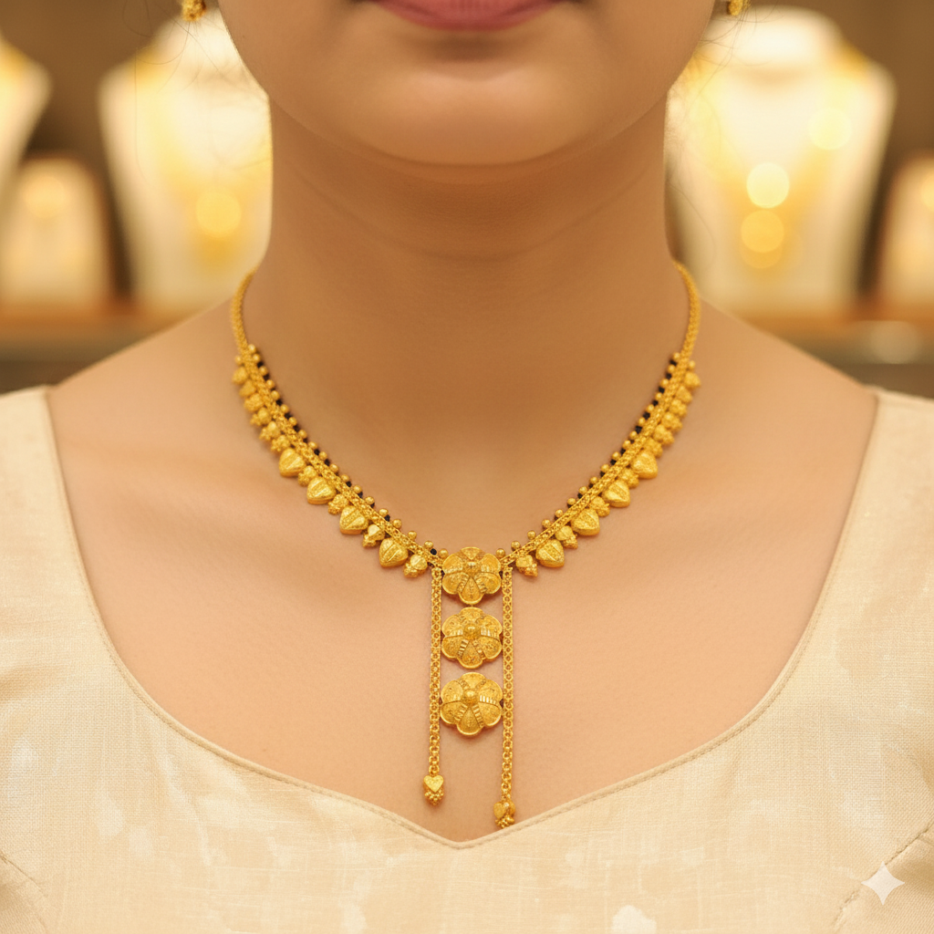 (GCN22) BIS CERTIFIED HUID HALLMARK 916 22KT GOLD NECKLACE CHOKER (APPROX WGT: 5.350 GM) 1 PIECE FOR WOMEN.