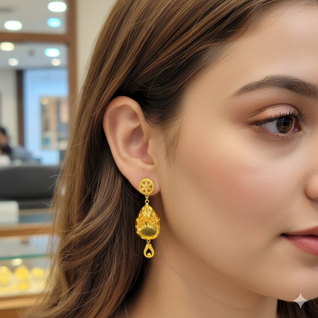 (GER22) BIS CERTIFIED WGT: 2.850 GM APPROX HUID HALLMARK 916 22KT GOLD EARRINGS KANBALA 1 PAIR FOR WOMEN.