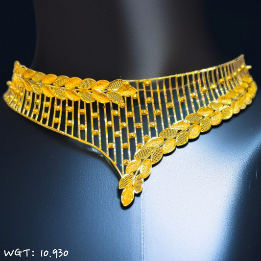 RAJLAXMI WGT: 10.930 GM APPROX HUID HALLMARK 22KT GOLD CROWN CHOKER NECKLACE 1 PIECE WITH ADJUSTABLE TASSEL.