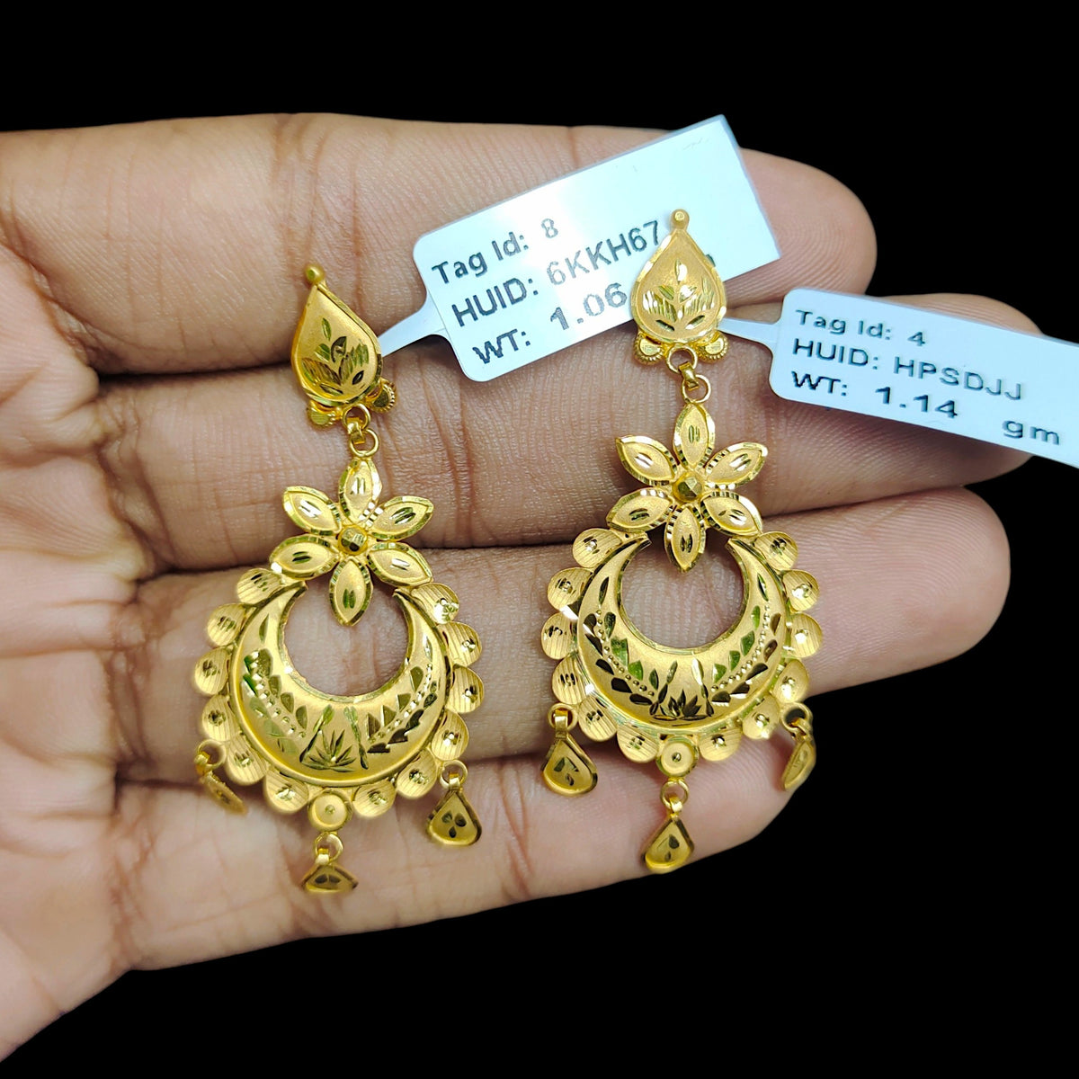 GOLD EARRINGS- (WGT: 2.200 GM APPROX) BIS CERTIFIED HUID HALLMARK 9KT GOLD EARRINGS 1 PAIR FOR WOMEN (BEST FOR GIFT IN MARRIAGE). (6KKH67)-(HPSDJJ)