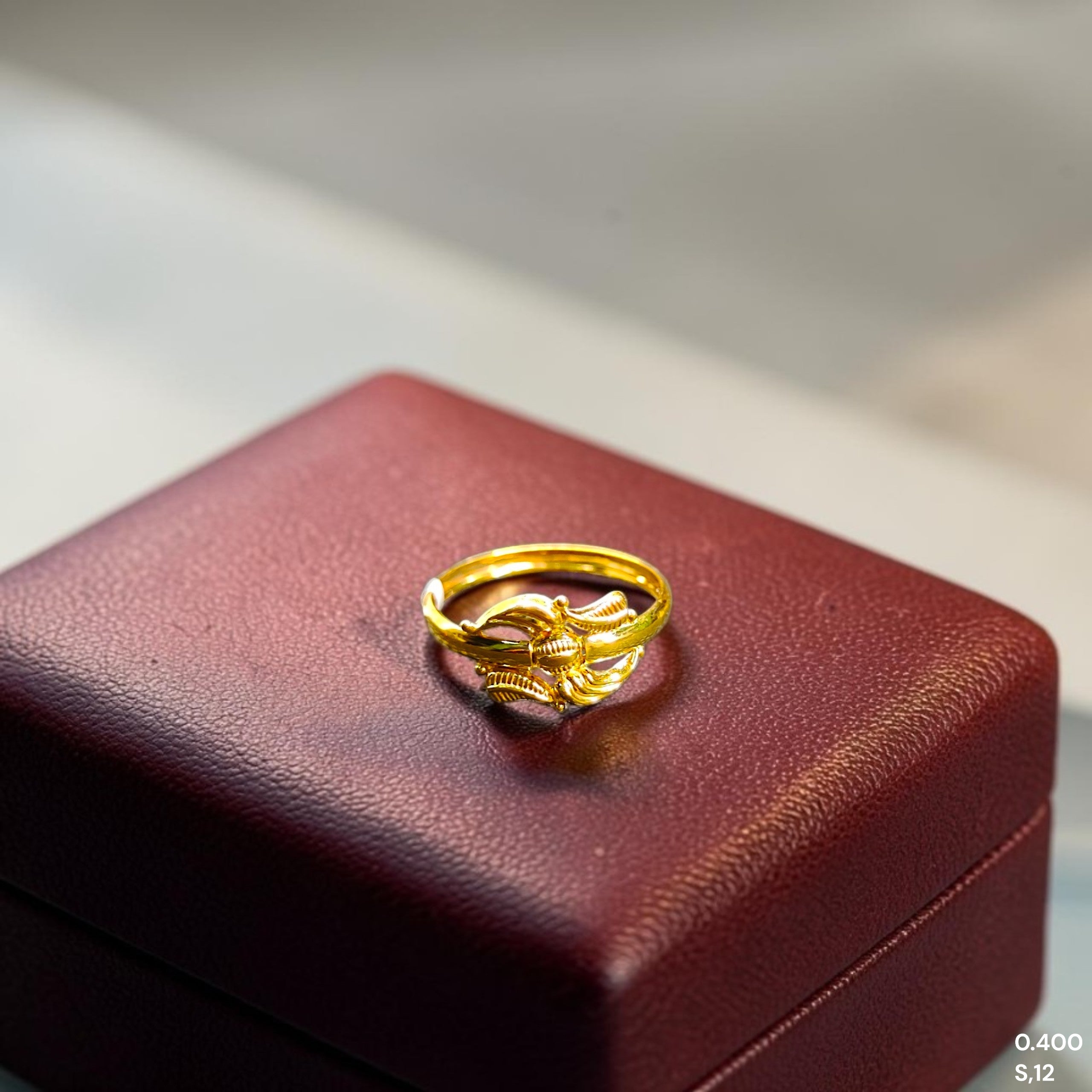 RAJKOT LADIES RING- (SIZE: 12) WGT: 0.400 GM APPROX BIS CERTIFIED HUID HALLMARK 9KT GOLD FINGER RING FOR WOMEN 1 PIECE FOR WOMEN (SUPER LIGHT WEIGHT - NOT FOR REGULAR USE)