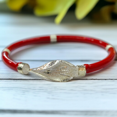 TRJ RED PETAL DESIGN 925 ORIGINAL SILVER NOA BANGLES FOR WOMEN 1 PIECE - SOLD AS MRP BY RAJLAXMI.
