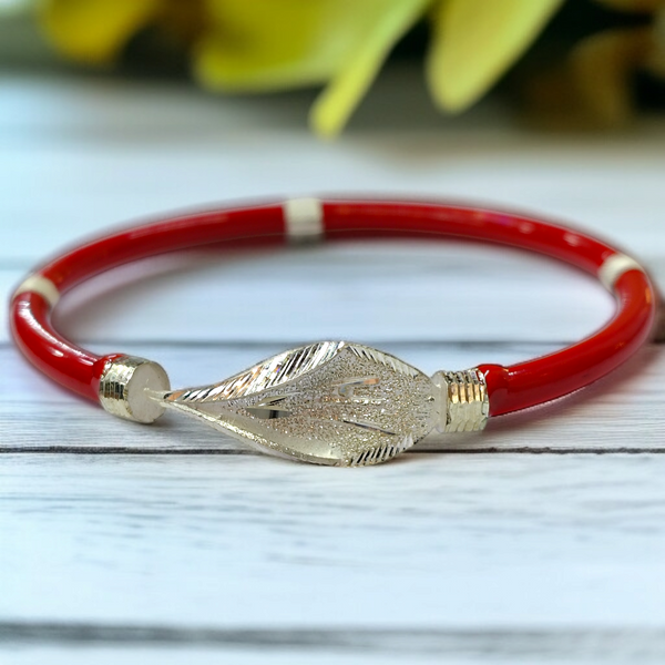 TRJ RED PETAL DESIGN 925 ORIGINAL SILVER NOA BANGLES FOR WOMEN 1 PIECE - SOLD AS MRP BY RAJLAXMI.
