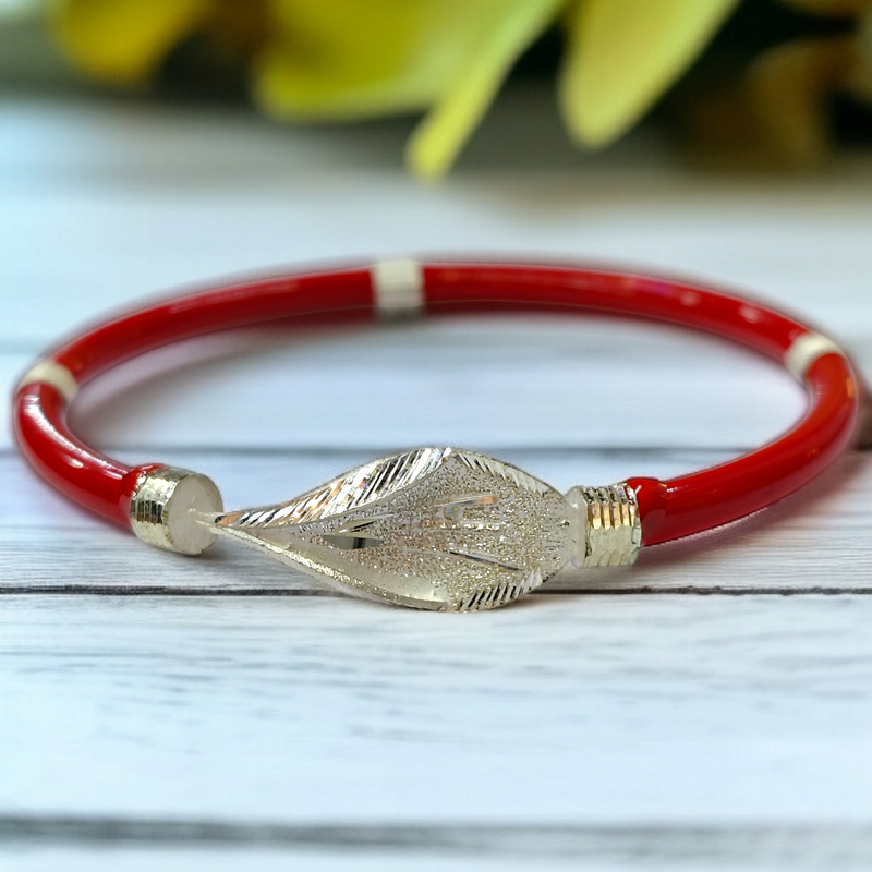 TRJ RED PETAL DESIGN 925 ORIGINAL SILVER NOA BANGLES FOR WOMEN 1 PIECE - SOLD AS MRP BY RAJLAXMI.