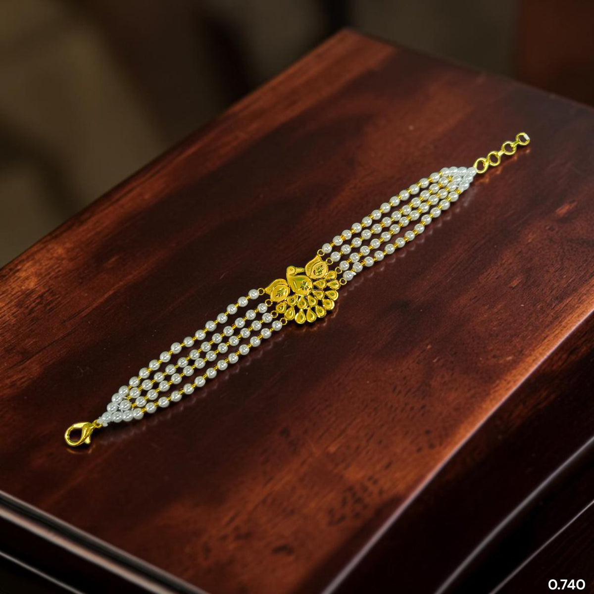 GOLD MANTASHA- (WBG93R)-(WGT: 0.740 GM APPROX) BIS CERTIFIED HUID HALLMARK 375 9KT GOLD MOTI MANTASHA WITH PEARL CHAIN FOR WOMEN.