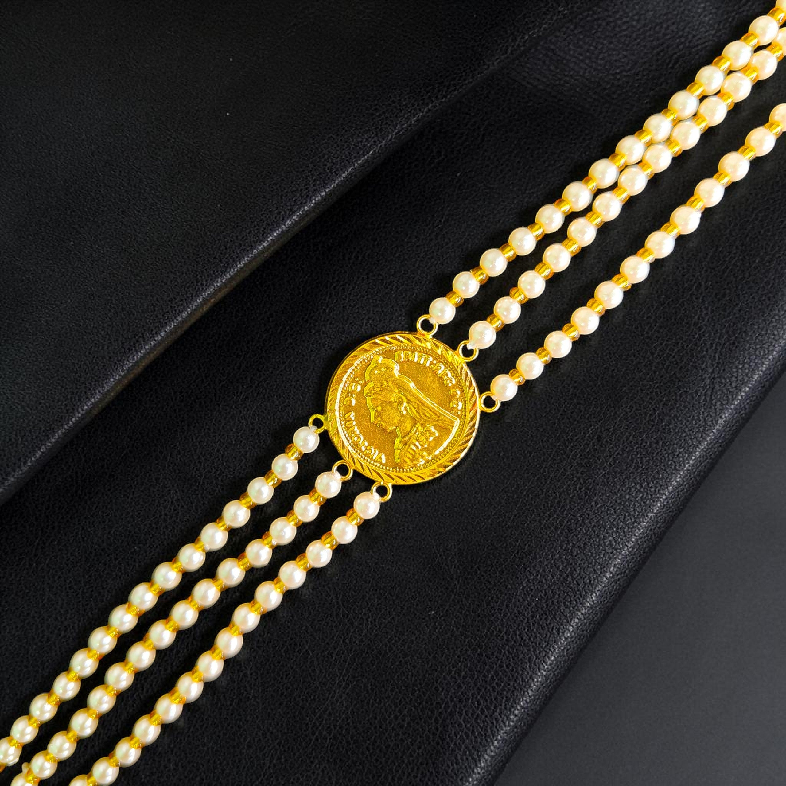 GOLD MOTI HAR- CERTIFIED BIS HUID HALLMARK 916 22KT GOLD MOTI CHOKER 1 PIECE (WGT: 1.420 GM) WITH ADJUSTABLE TASSEL FOR GIFT IN MARRIAGE.