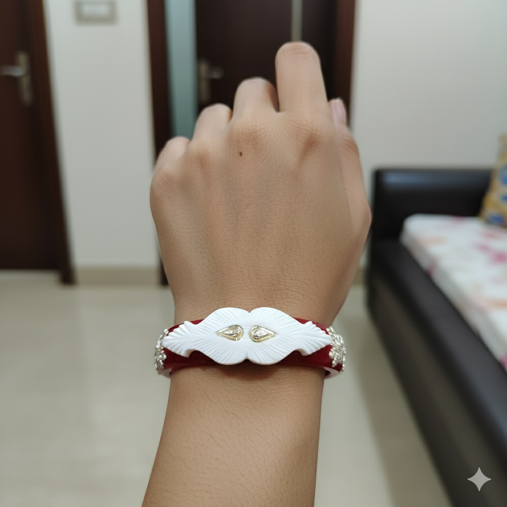 (TSP) (SIZE- 27) 925 ORIGINAL SILVER TILOTTAMA POLA SAKHA BADHANO BANGLES(RED COLOUR)FOR WOMEN 1 PIECE -(SOLD ON MRP).