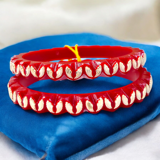 (GREAT FREEDOM SALE) RED COOKRY DESIGN 925 ORIGINAL SILVER POLA BANGLES FOR WOMEN 1 PAIR - SOLD AS MRP BY RAJLAXMI.